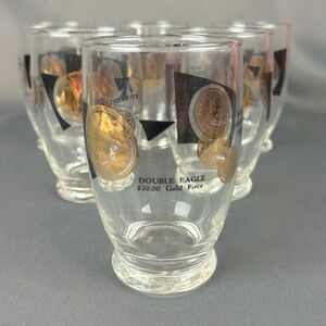 CERA Glasses Gold Black COINS by Bob Wallack MCM Tumbler Set of 6 NOS 1963